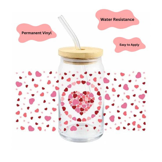 Big Pink Hearts Cup for Iced Drinks | Glass Cups for Her | Valentines Gifts