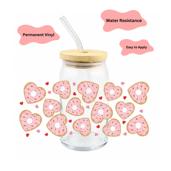 Heart Donuts Cup for Iced Drinks | Glass Cups for Her | Valentines Gifts