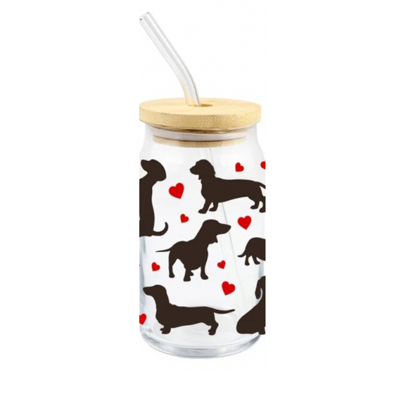 Doggie and Hearts Glass Cup | Glass Cups for Her | Dog Lover