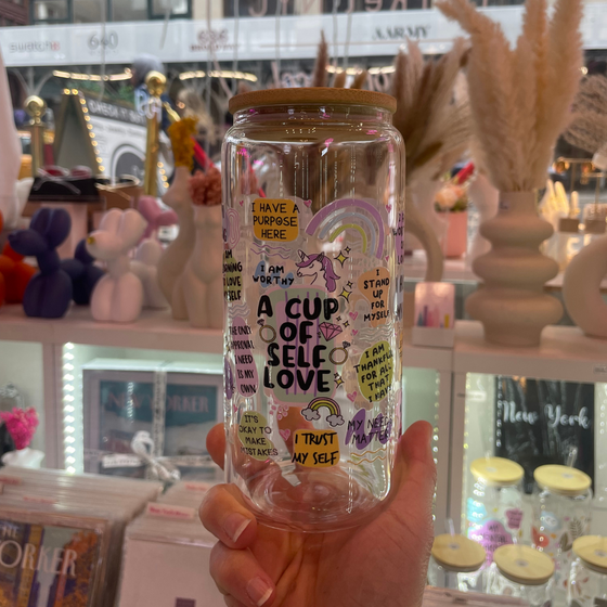 A Cup of Self Love for Iced Drinks | Glass Cups for Her | Made in New York| Positive Vibes