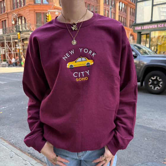 Embroidered NYC Taxi Crewneck  | Handmade with love in NYC | Cotton Sweatshirts