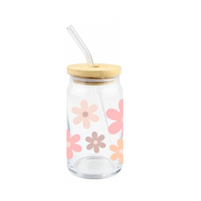  Pink Flowers Cup for Iced Drinks | Glass Cups for Her | Made in New York| Cute Preppy Design
