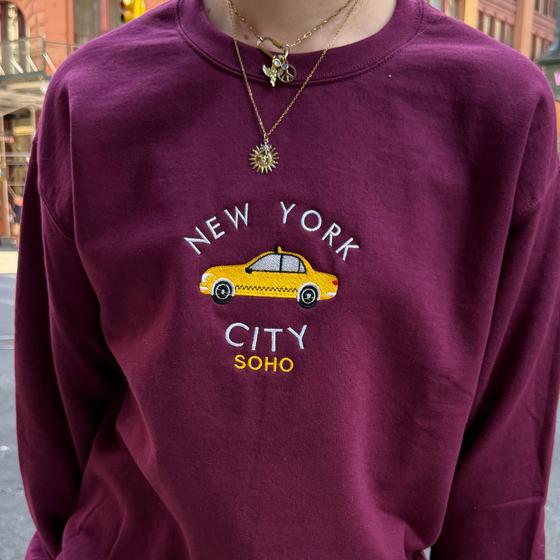 Embroidered NYC Taxi Crewneck  | Handmade with love in NYC | Cotton Sweatshirts