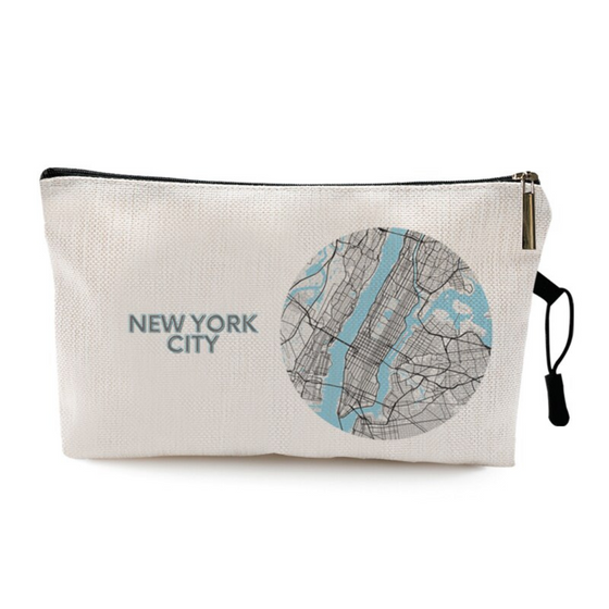 New York Blue Map Travel Bag | Make Up Pouch | New York City