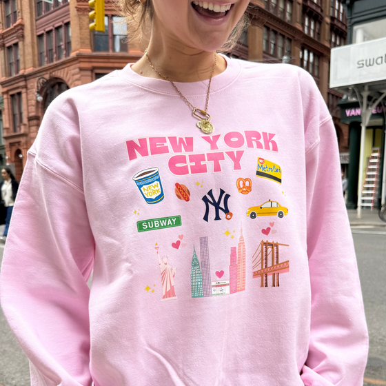 NYC Most Iconic Places Sweatshirt | Cutest NYC Clothing | Made in NYC | Pink Lover