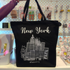 New York Large Black Tote Back with Zipper | Canvas Material and Washable