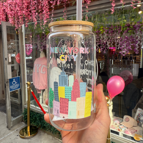 New York City Glass Cups for Iced Drinks | Blue Design | Made in NYC
