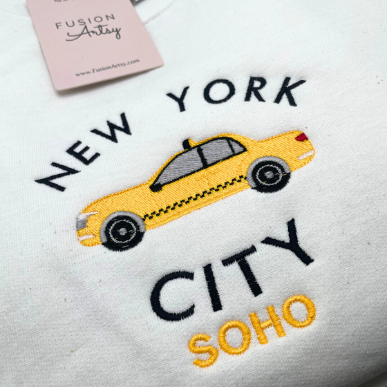 Embroidered NYC Taxi Crewneck  | Handmade with love in NYC | Cotton Sweatshirts