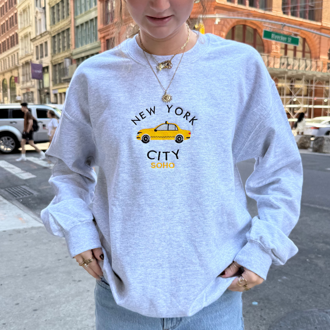 Embroidered NYC Taxi Crewneck | Handmade with love in NYC | Cotton