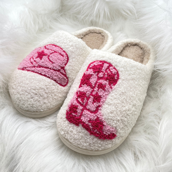 Pink Cowgirl and Boots Slippers | Comfy Shoes | Warm Slippers