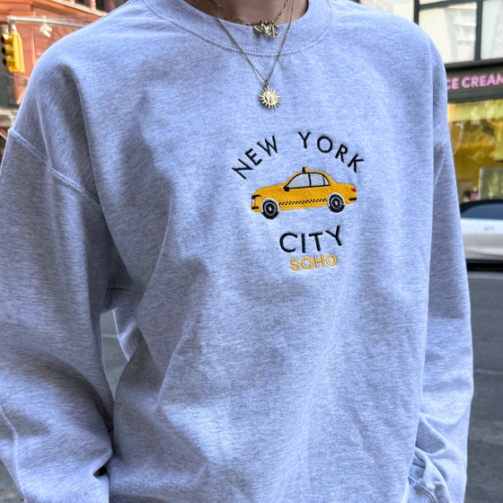 Embroidered NYC Taxi Crewneck  | Handmade with love in NYC | Cotton Sweatshirts