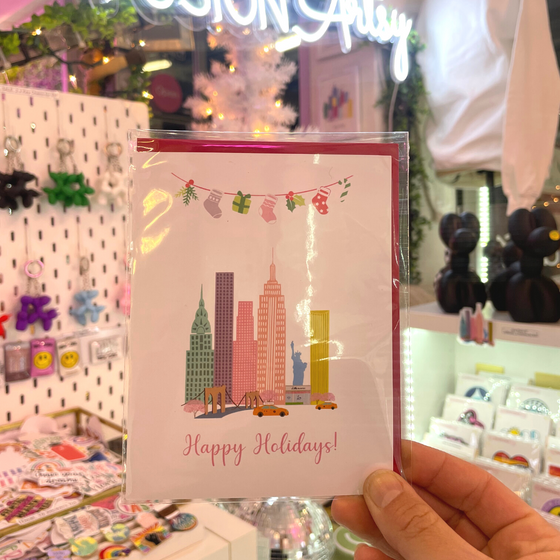 Happy Holidays NYC Pink Card | Christmas Cards | Greeting Cards | Elegant Cards | Holiday Cards