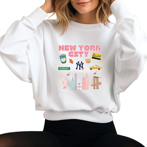 NYC Most Iconic Places Sweatshirt | Cutest NYC Clothing | Made in NYC | Pink Lover