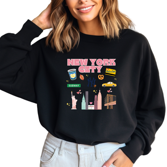 NYC Most Iconic Places Sweatshirt | Cutest NYC Clothing | Made in NYC | Pink Lover