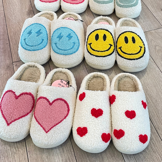 Green Sage Smiley Face Slippers | Comfy Shoes | Warm Slippers