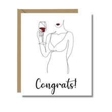  Congrats Card | Lady Red Wine Greeting Cards | Made in NYC | Celebration Card