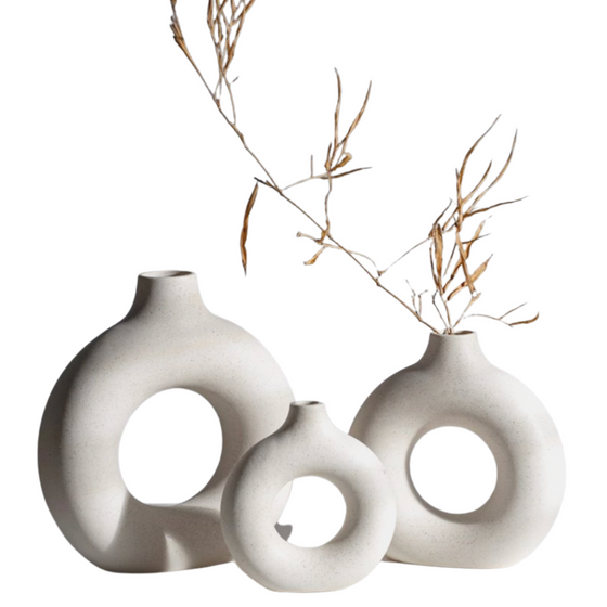 White Circular Nordic Ceramic Vases | Flower Pot | Interior Design | Elegant Decor