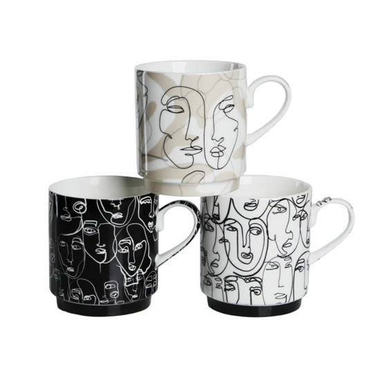 Artsy Porcelain Face Mugs | Ceramic Cups | Minimalist Designs | Coffee and Tea Mugs