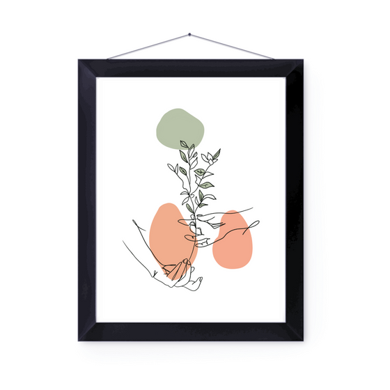 Boho Green Plants and Hands in Minimalist Art Print | Home Decor | Minimalist Drawing | Room Ideas | Flowers Art