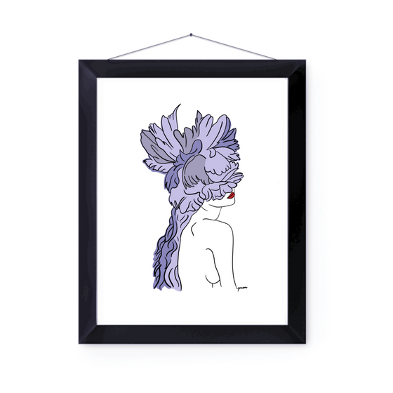 Lavender Crown Flower and Red Lips Art Print | Home Decor | Minimalist Drawing | Room Ideas