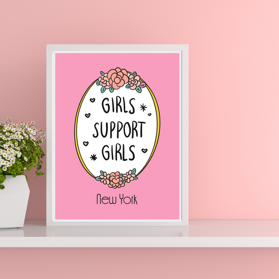 Girls Support Girls Art Print  Preppy and Pink Collection