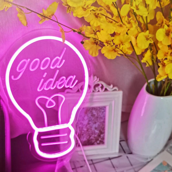 Good Idea Acrylic Pink Sign | LED Lights | Art Wall Decor | Fun Wall Decor | Room Decor | Creative Spaces