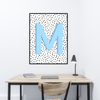 Initial Letter M Art Print | First Letter | Name Print | Dots Art Print | Cute Room Ideas