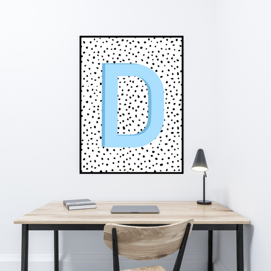 Initial Letter D Art Print | First Letter | Name Print | Dots Art Print | Cute Room Ideas