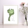 Green Crown Flowers Girl Art Print | Home Decor | Minimalist Drawing | Room Ideas | Unique Designs
