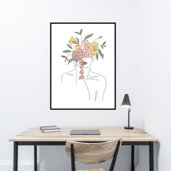 Floral Girl Minimalist Art Print | Home Decor | Minimalist Drawing | Room Ideas | Flowers Art