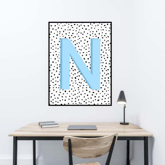 Initial Letter N Art Print | First Letter | Name Print | Dots Art Print | Cute Room Ideas
