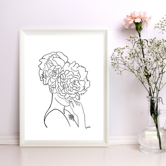 Crown Flower Girl 1 Art Print | Home Decor | Minimalist Drawing | Room Ideas