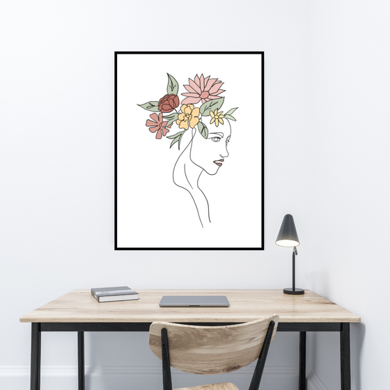Elegant Women in Spring Minimalist Art Print | Home Decor | Minimalist Drawing | Room Ideas | Flowers Art