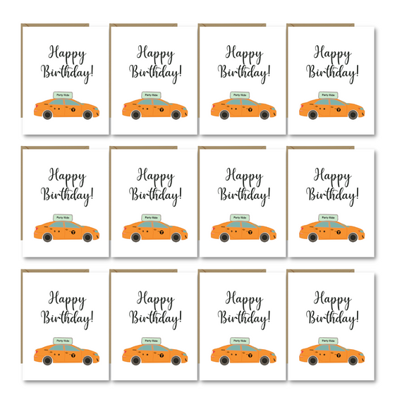 Happy Birthday Taxi Ride | Minimalist Greeting Cards | Funny and Elegant Cards | Girls Cards