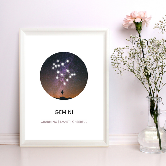 Gemini Sign Art Print | Home Decor | Zodiac Art Decor | Room Ideas | Perfect Gift