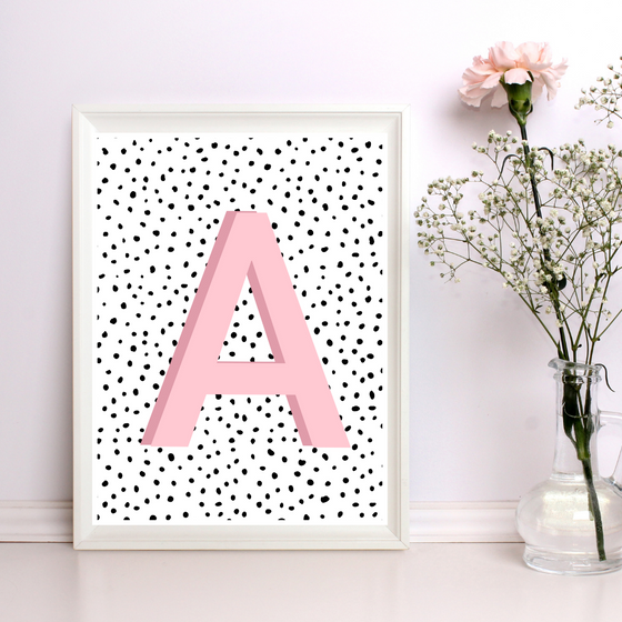 Initial Letter A Art Print | First Letter | Name Print | Dots Art Print | Cute Room Ideas