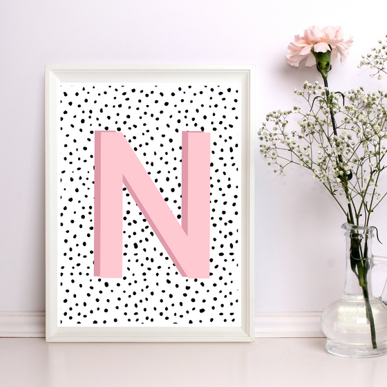 Initial Letter N Art Print | First Letter | Name Print | Dots Art Print | Cute Room Ideas