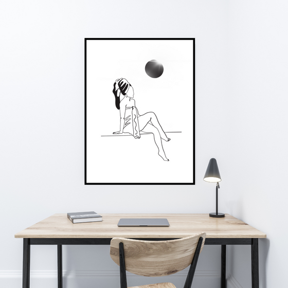 Moon Relax Girl Art Print | Home Decor | Minimalist Drawing | Room Ideas