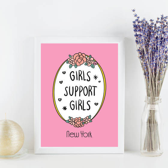 Girls Support Girls Art Print  Preppy and Pink Collection