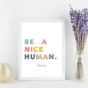 Be a Nice Human Art Print | Home Decor | Popular Quotes | Room Ideas | Unique Decor