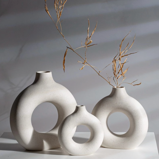 White Circular Nordic Ceramic Vases | Flower Pot | Interior Design | Elegant Decor