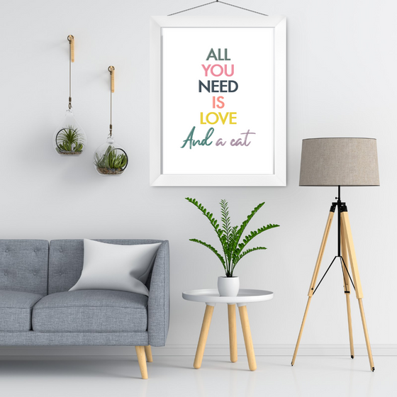 All you need is a Cat Aqua Art Print | Home Decor | Popular Quotes | Room Ideas | Unique Decor | Colorful Prints