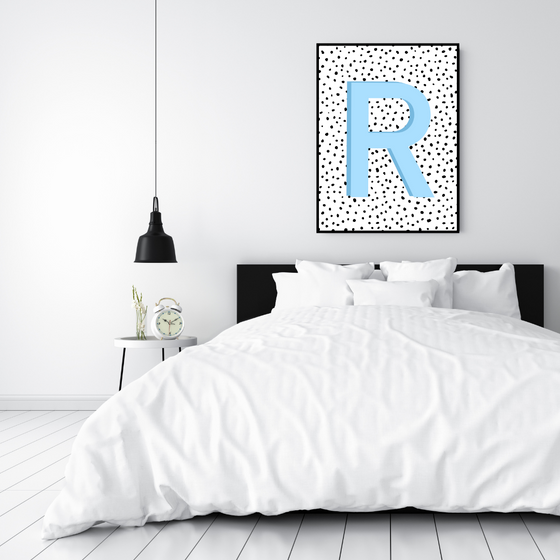 Initial Letter R Art Print | First Letter | Name Print | Dots Art Print | Cute Room Ideas