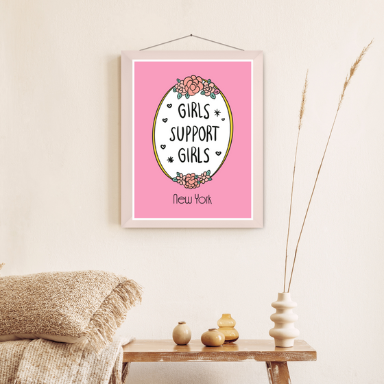 Girls Support Girls Art Print | Preppy and Pink Collection