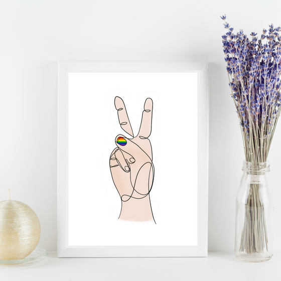 Peace Sign with Colors in Minimalist Art Print | Home Decor | Minimalist Drawing | Room Ideas | Diversity Print | LGBT Love