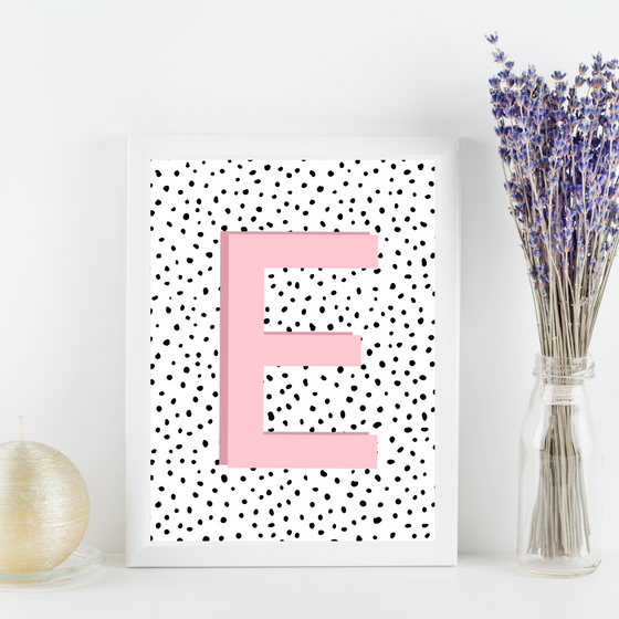 Initial Letter E Art Print | First Letter | Name Print | Dots Art Print | Cute Room Ideas