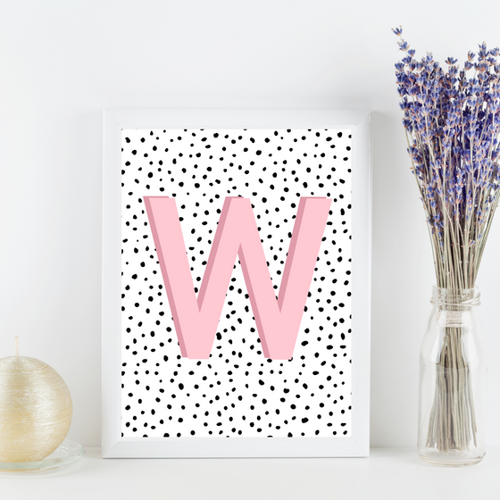 Initial Letter W Art Print | First Letter | Name Print | Dots Art Print | Cute Room Ideas