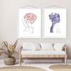 Pink Flowers and Red Lips Art Print | Home Decor | Minimalist Drawing | Room Ideas